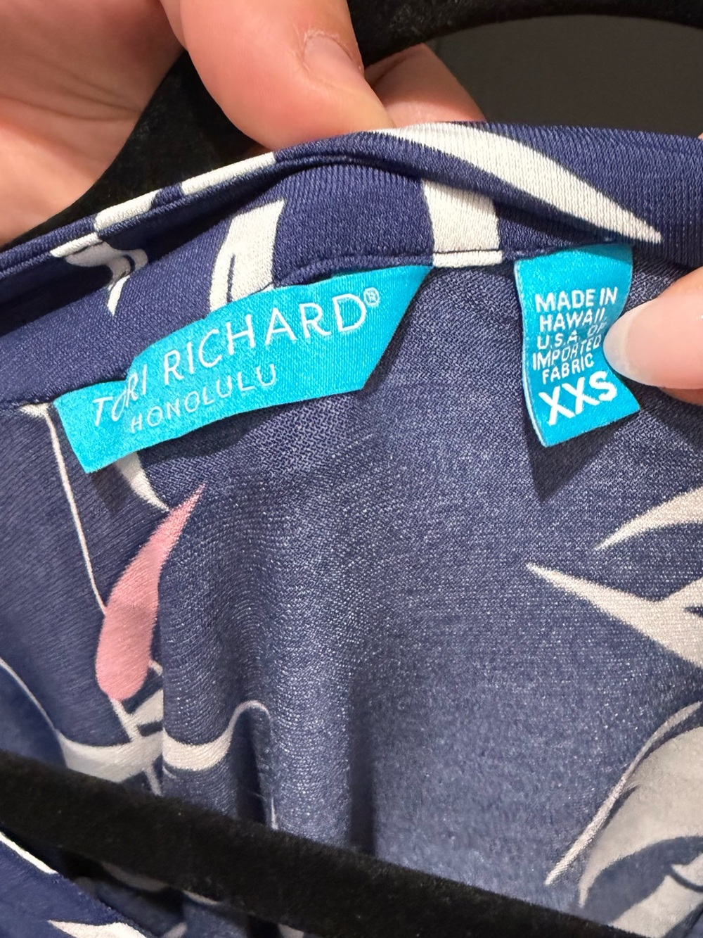 Tori Richard Navy Floral Blouse with Turquoise Tags
